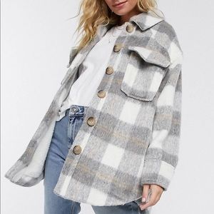 Asos petite plaid shirt jacket Sherpa lining